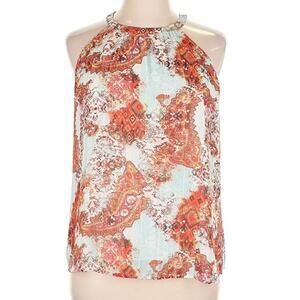 Daniel Rainn XL Blouse Razor Back Lined Red Aqua Gold